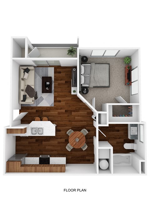 Floor plan for 1 bed, 1 bath, 688 sqft